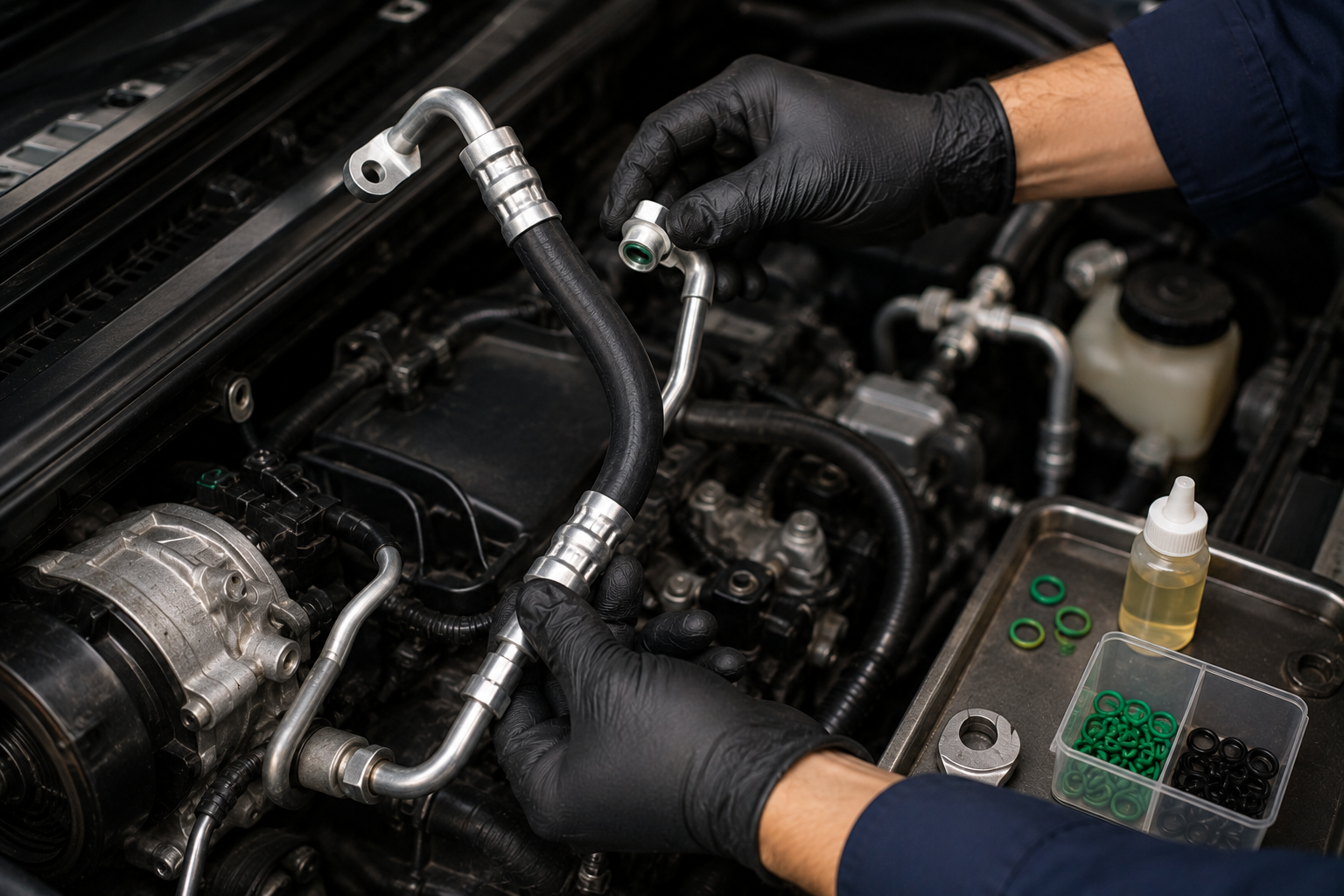 Installing new AC hose assembly